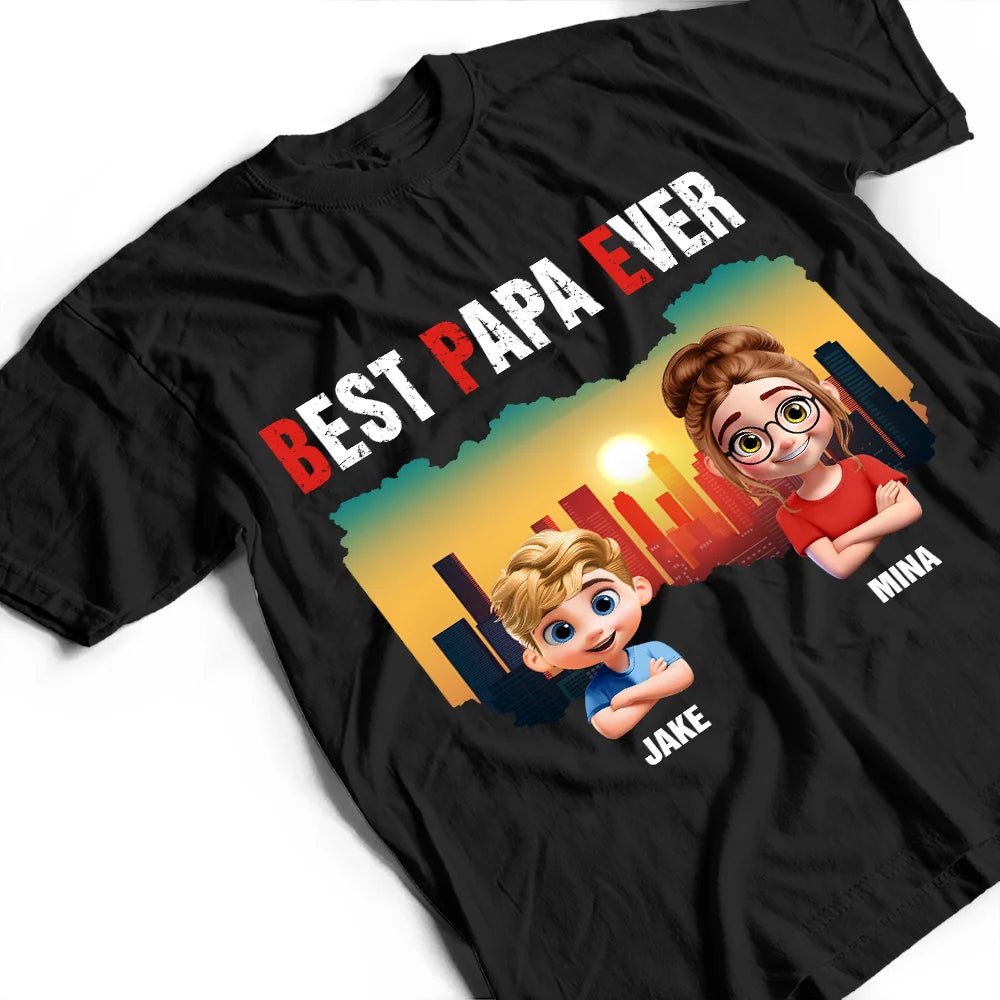 Best Dad Papa Grandpa Ever Retro Sunset City - Personalized T Shirt