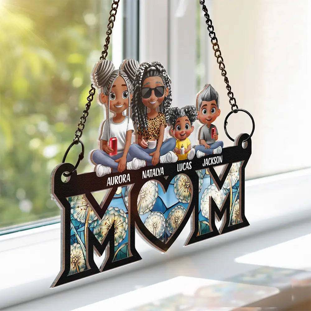 Mom Nana Sitting With Children - Personalized Window Hanging Suncatcher Ornament