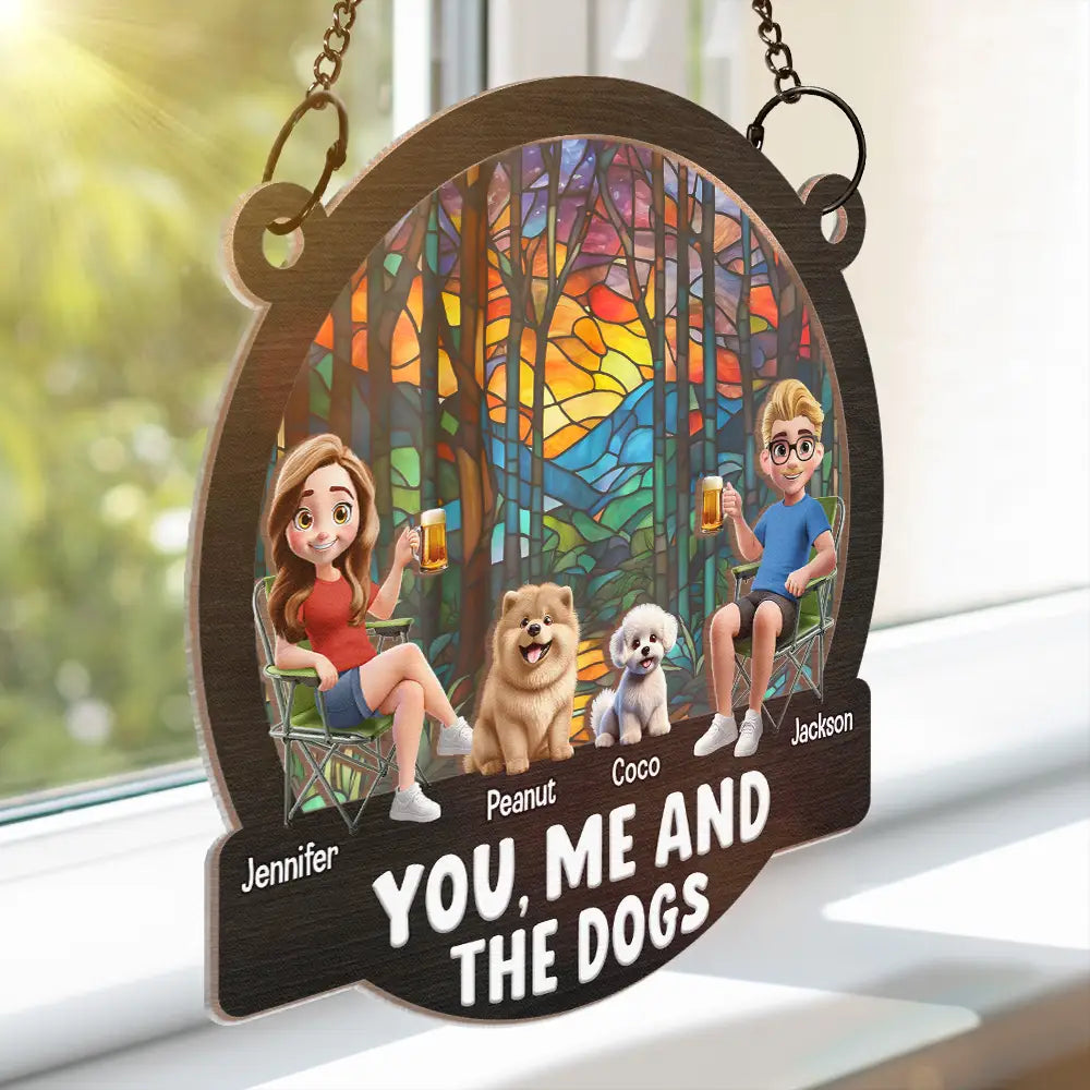 Beach You, Me And The Dogs - Personalized Window Hanging Suncatcher Ornament