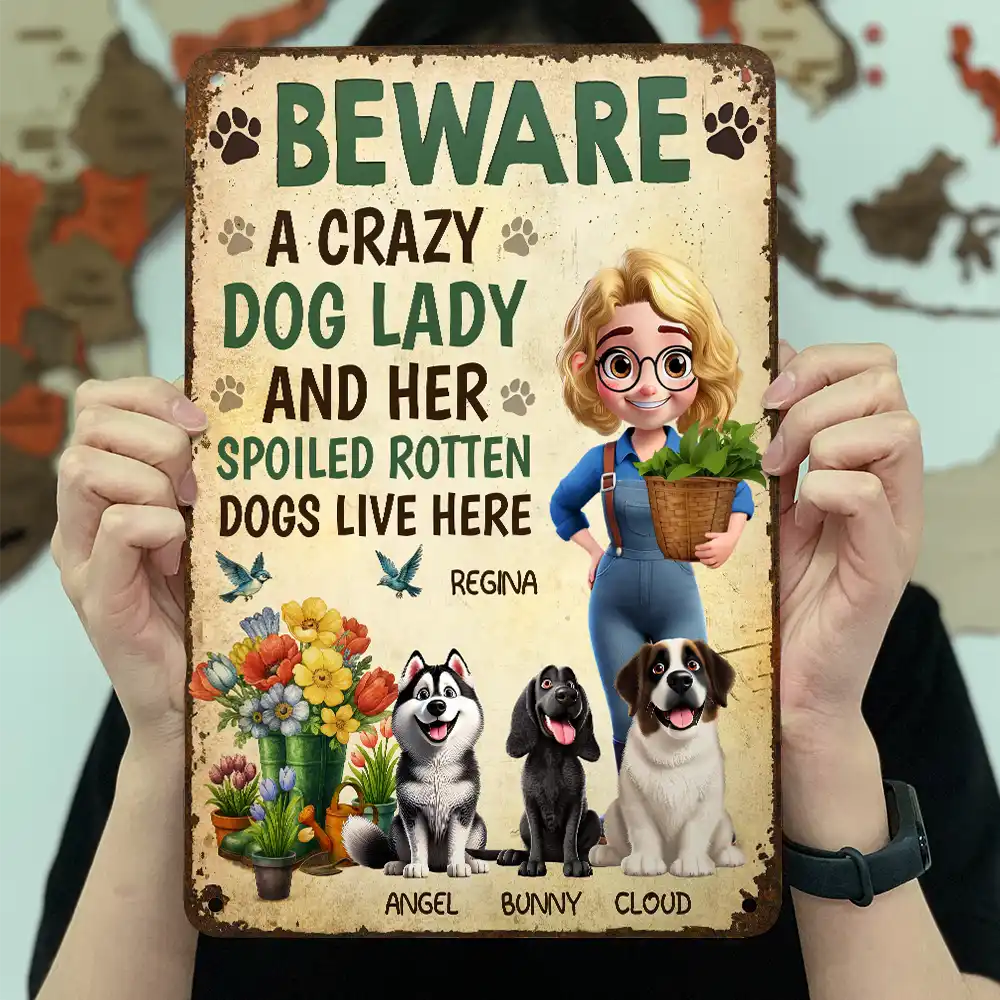 A Crazy Dog Lady And Her Dogs Live Here - Personalized Classic Metal Signs