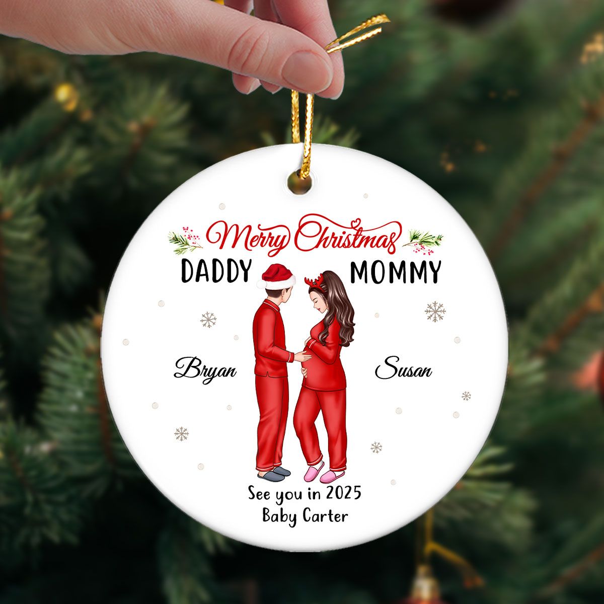 Expecting Parents Ornament, Merry Christmas Mommy Daddy, See You in 2025 Ornament