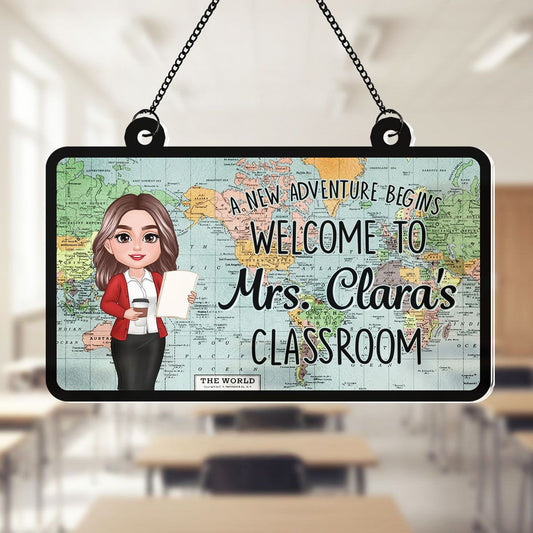 World Map Adventure Themed Welcome To Classroom Personalized Acrylic Suncatcher, Back To School, Classroom Decor