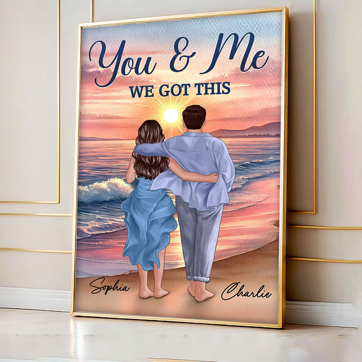 Back View Couple Embracing & Walking On The Beach Personalized Canvas, Heartfelt Gift For Couple, For Him, For Her, Boyfriend, Girlfriend, Husband, Wife