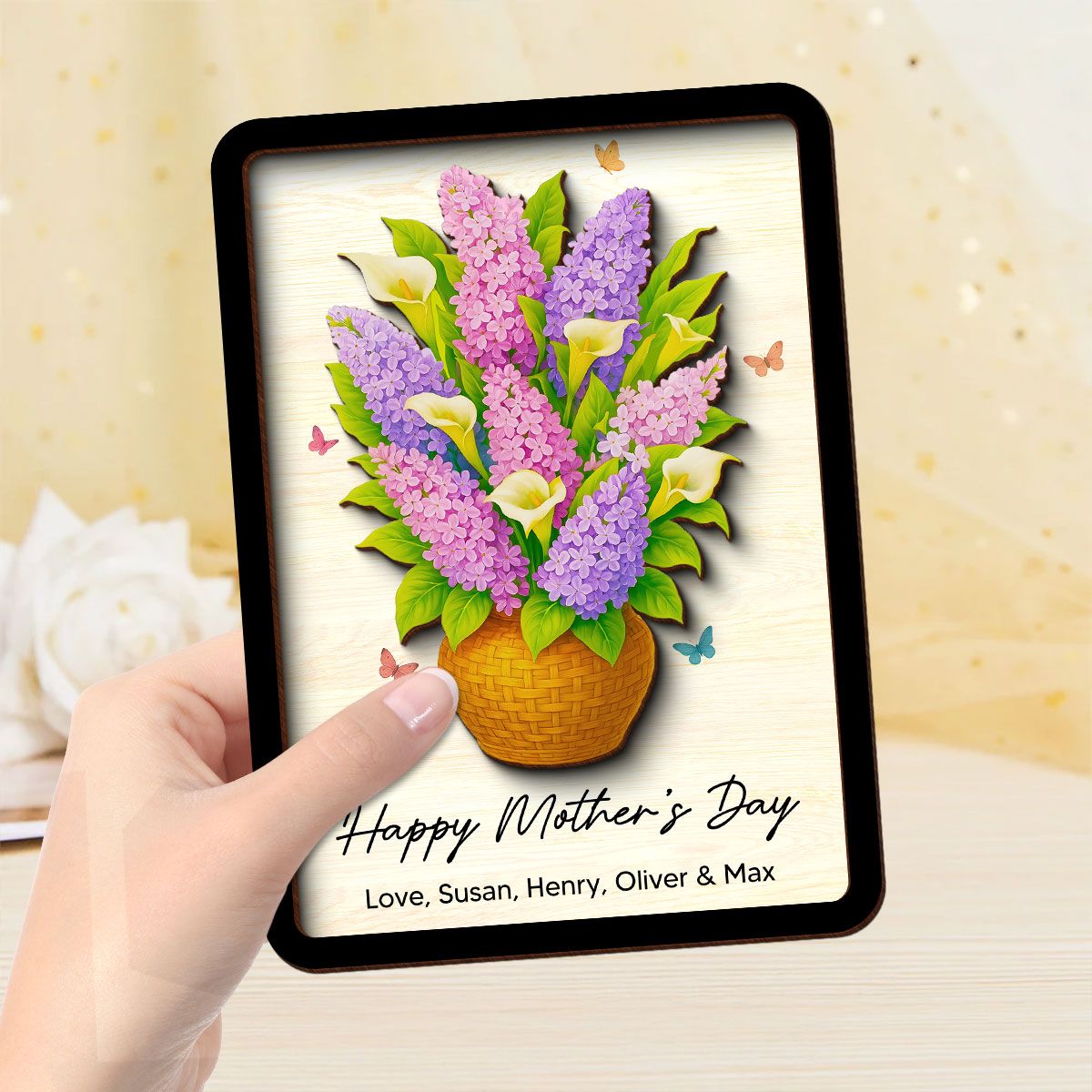 Flower Bouquet Personalized 2-Layer Wooden Plaque, Heartfelt 2025 Mother's Day Gift For Mom, For Grandma, For Wife