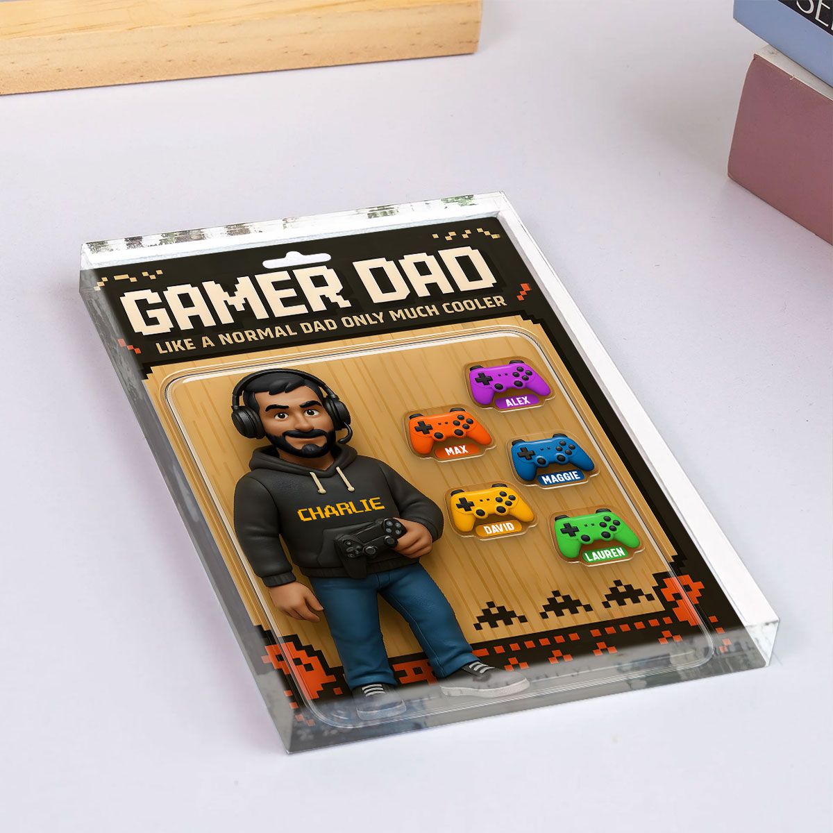 Gamer Dad Cooler Custom Action Figure Personalized Acrylic Block Plaque, Father's Day Gift for Gamer Dad, Gift for Husband