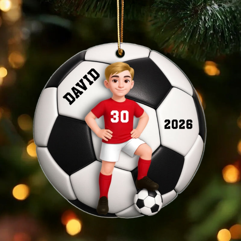 Soccer Girl Boy 3D Effect - Personalized Acrylic Ornament - Christmas Gift For Daughter, Gift For Son