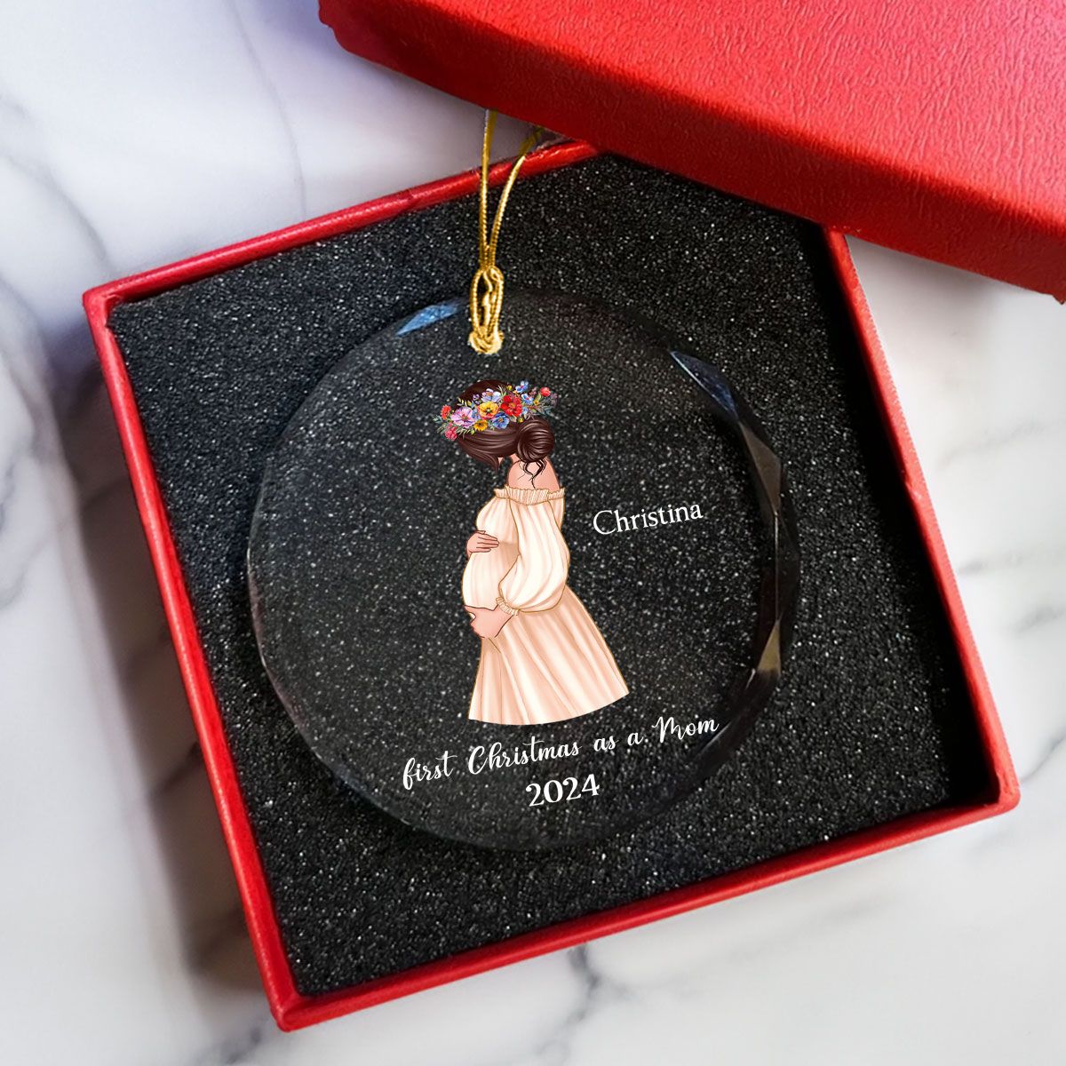 Pregnant Mom Baby Bump's First Christmas, Expecting Mother, Baby Shower, Personalized Glass Ornament