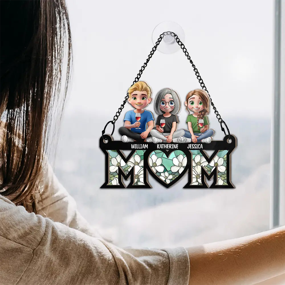 Mom Nana Sitting With Children - Personalized Window Hanging Suncatcher Ornament