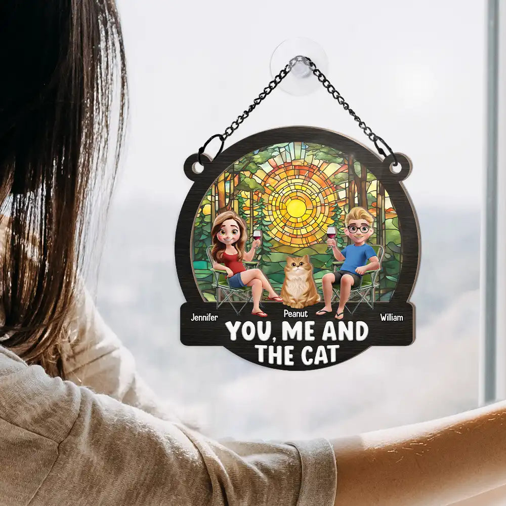 Beach You, Me And The Cats - Personalized Window Hanging Suncatcher Ornament