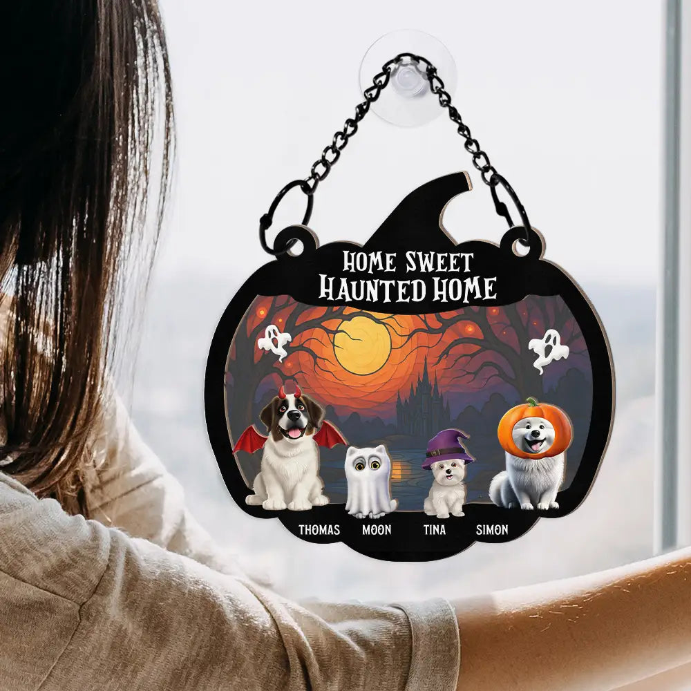 Halloween Home Sweet Haunted Home Pet Lovers - Personalized Window Hanging Suncatcher Ornament