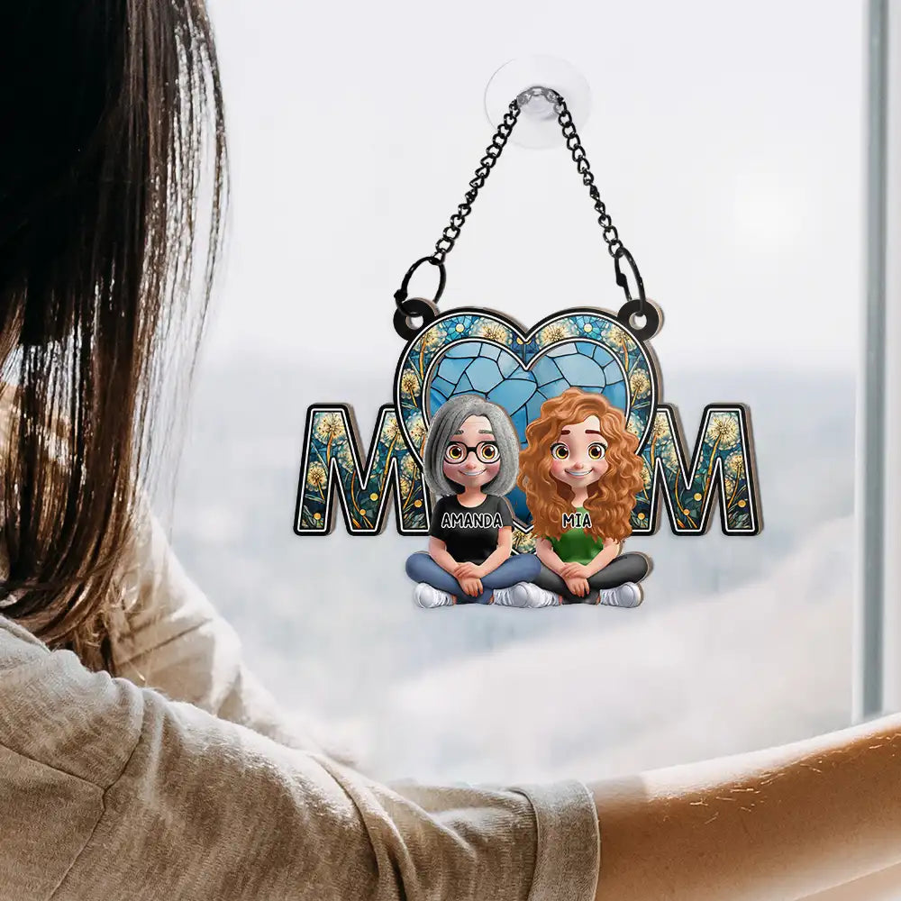 We Love You Mom Mother Daughter - Personalized Window Hanging Suncatcher Ornament