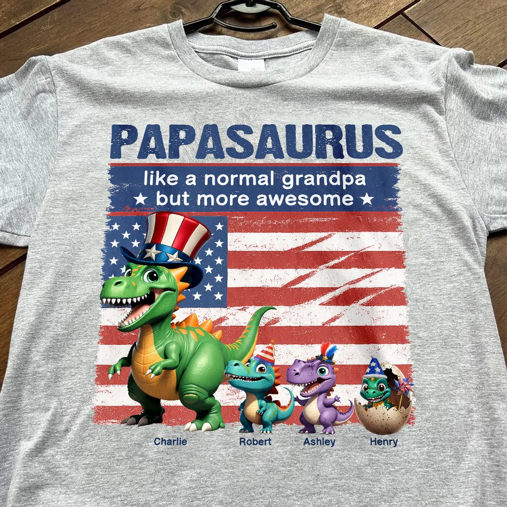 Grandpasaurus And Kids 3D Effect Dinosaurs 4th Of July Independence Day Celebration Personalized Shirt