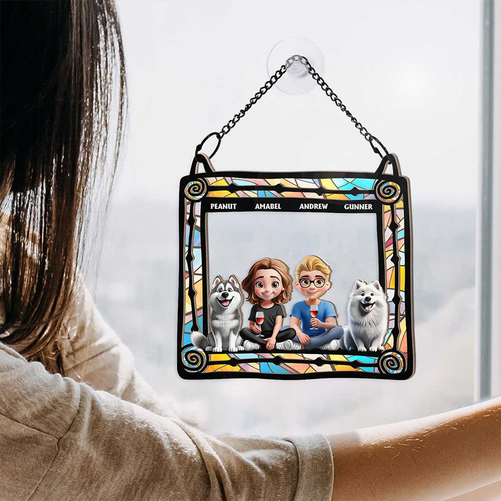 Lovely Dog Couples - Personalized Window Hanging Suncatcher Ornament