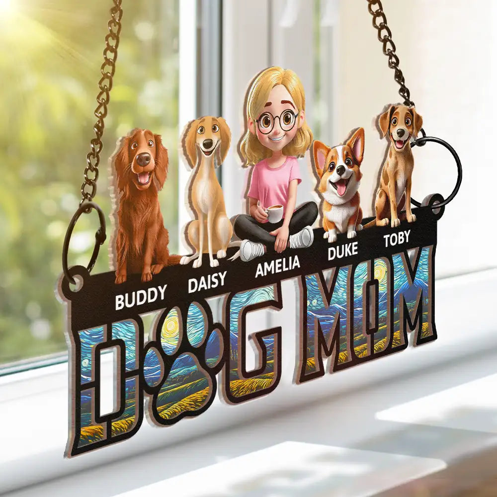 Dog Dad Dog Mom - Personalized Window Hanging Suncatcher Ornament