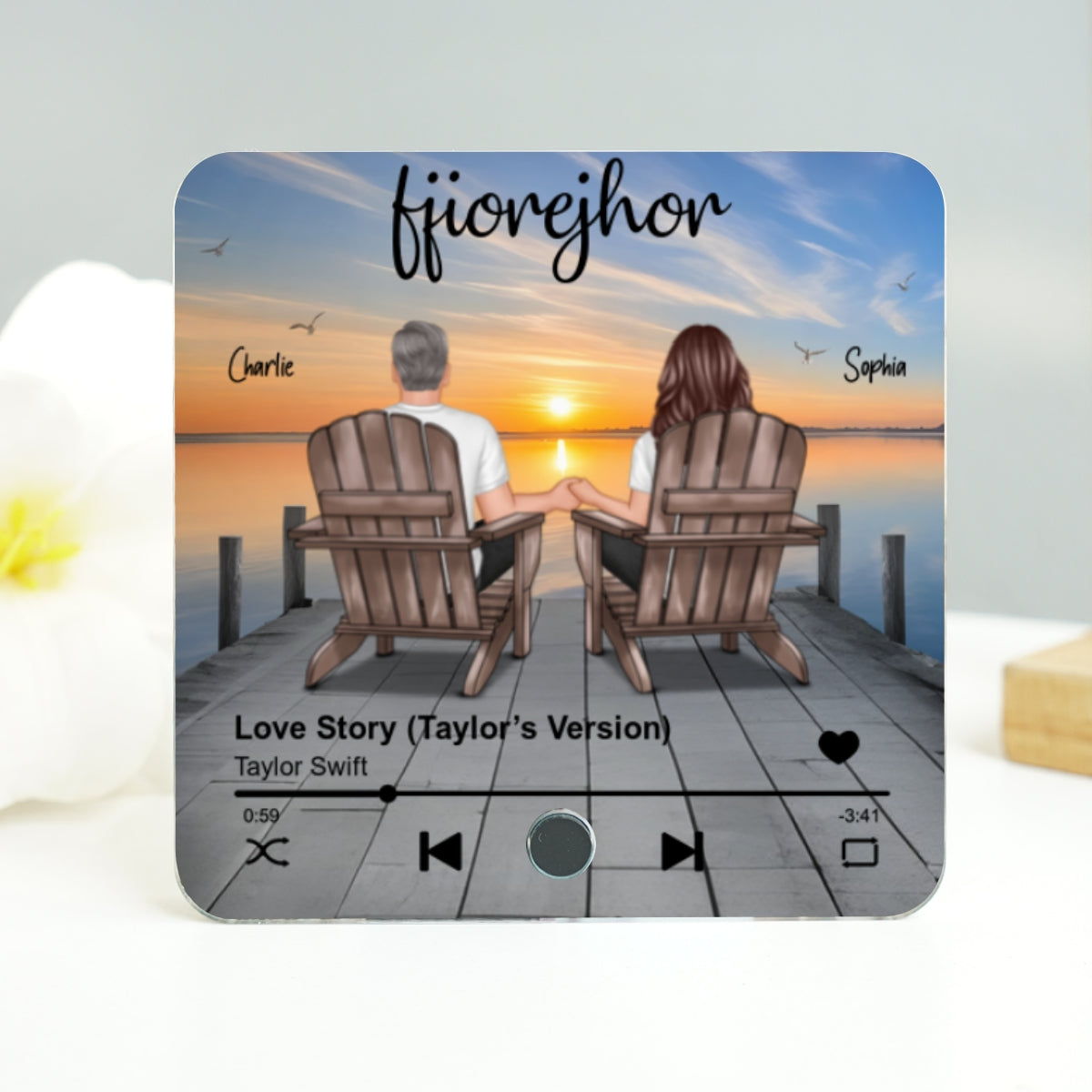 Eternal Love Couple Sitting On The Lake Dock Personalized Music Fridge Magnet, Heartfelt 2025 Gift For Couple, For Him, For Her, Boyfriend, Girlfriend, Husband, Wife