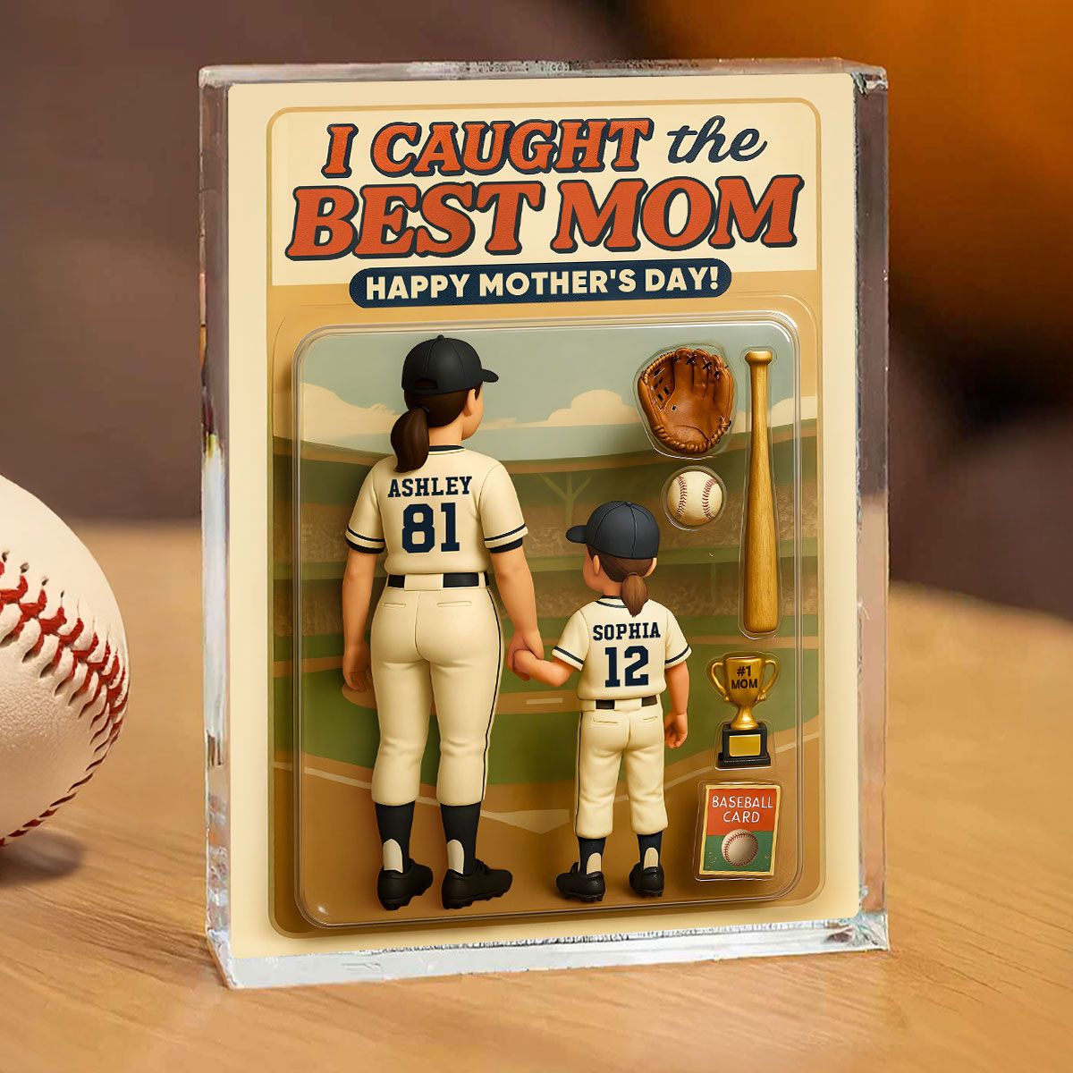 We Caught the Best Mom Baseball Custom Figure Personalized Acrylic Block Plaque, Mother's Day Gift for Mom, Gift for Wife