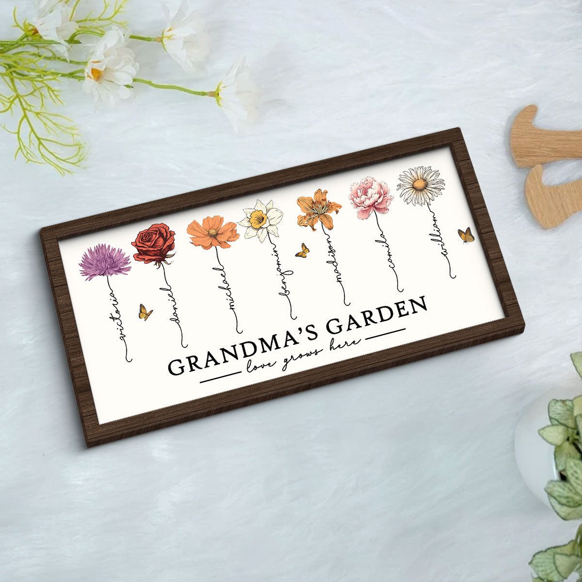 Love Grows Here Grandma' Garden Birth Month Flowers Gift For Grandma, Mom, Auntie, Sister