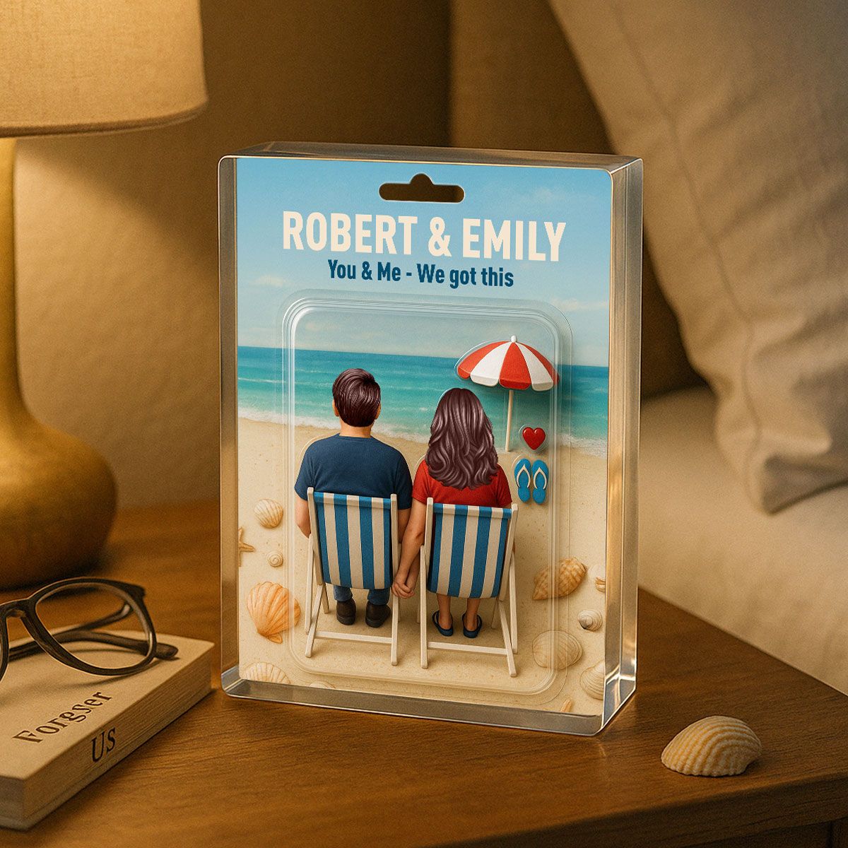 You & Me We Got This Couple At Beach Realistic Figures Style Personalized Acrylic Block Plaque