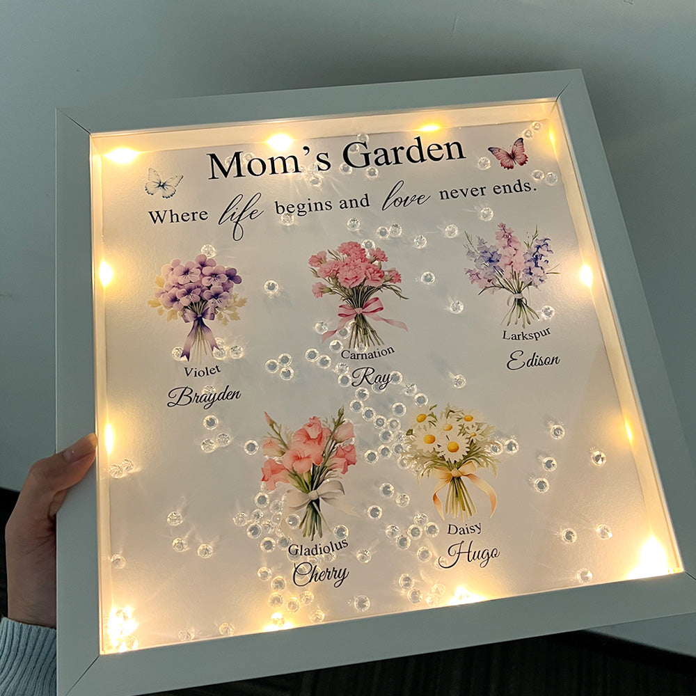 Customized Mom's Garden Birth Flower Light Frame Box