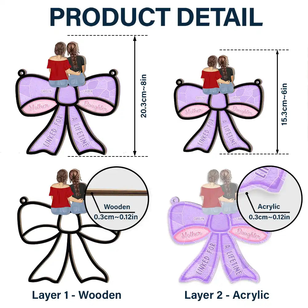 Mother Daughter Linked For A Lifetime - Personalized Window Hanging Suncatcher Ornament