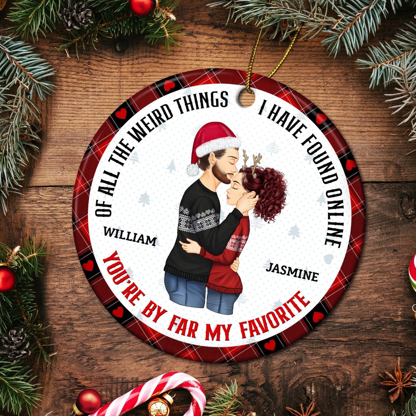 Christmas Gift For Couples - You Are My Favorite By Far - Personalized Circle Ceramic Ornament