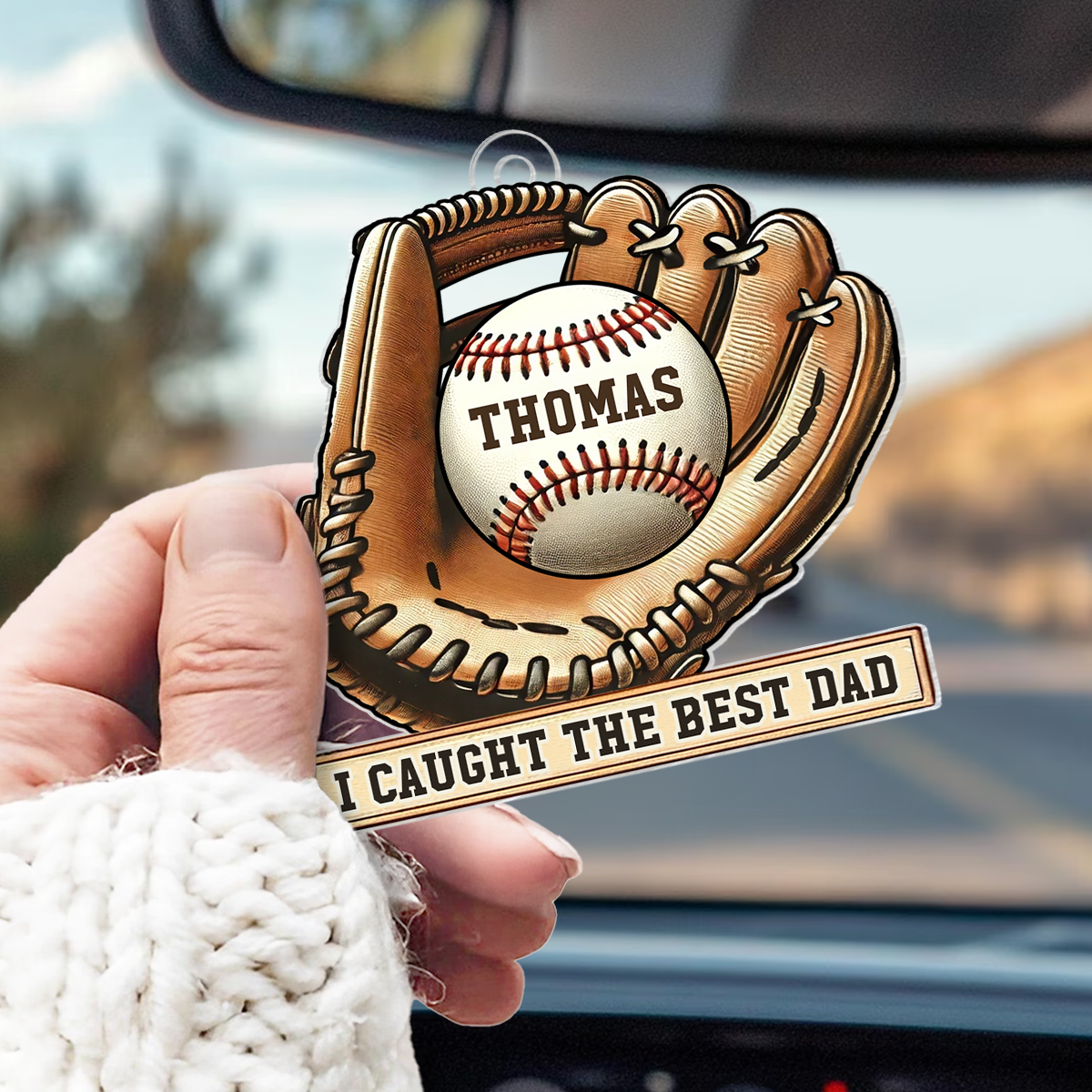 Personalized Acrylic Car Hanger, Father's Day Gift We Caught The Best Dad Baseball, Softball, Custom Kid's Name