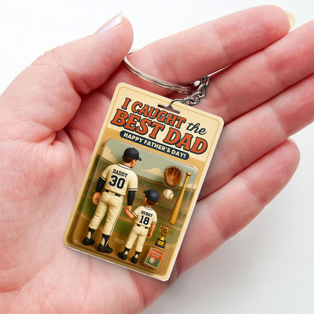 We Caught the Best Dad Baseball Custom Figure Personalized Acrylic Keychain, Father's Day Gift for Dads