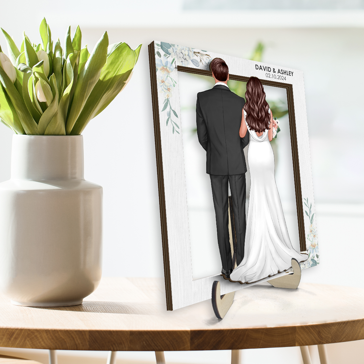 Groom Bride Back View Frame Wedding Gift Personalized 2-Layer Wooden Plaque, Anniversary Gift, Valentines Day Gift For Couples, For Him, For Her