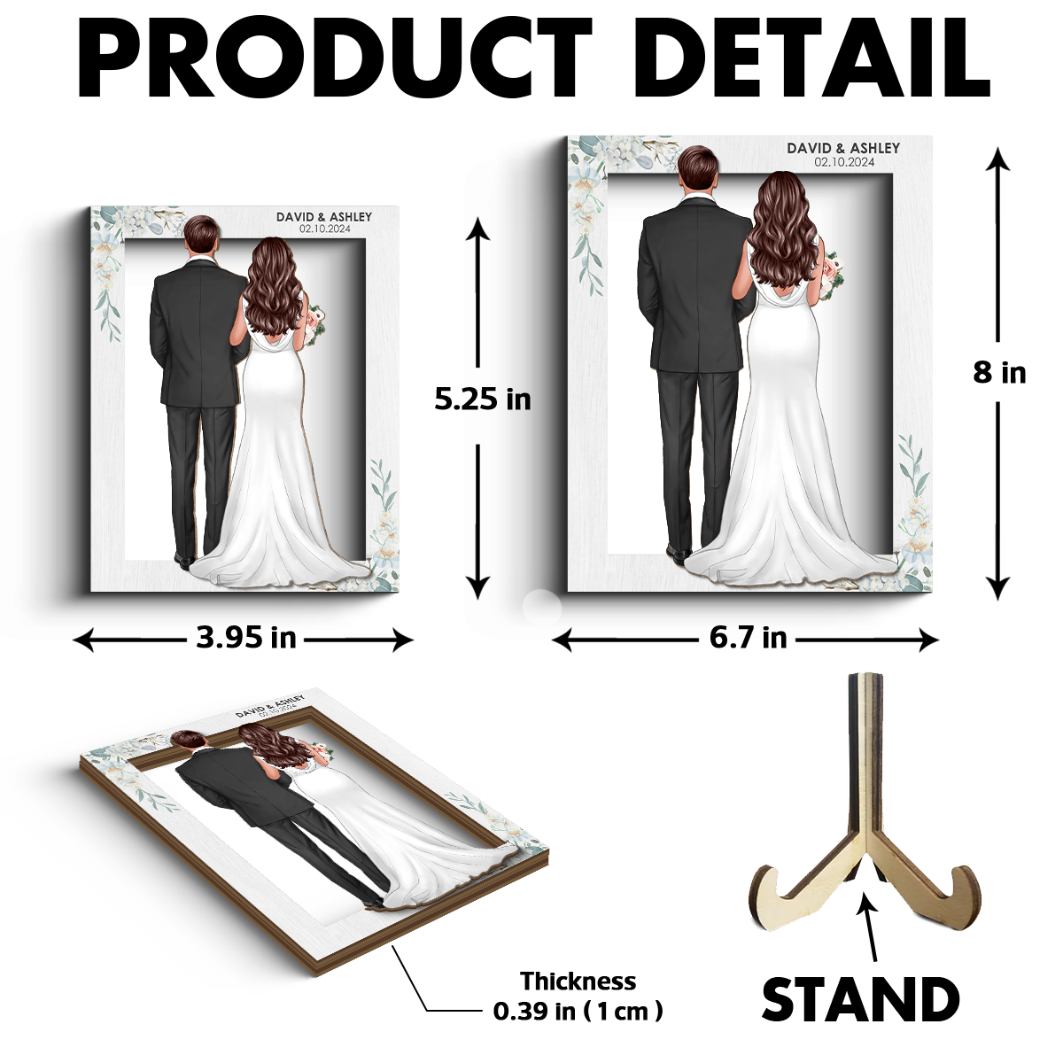 Groom Bride Back View Frame Wedding Gift Personalized 2-Layer Wooden Plaque, Anniversary Gift, Valentines Day Gift For Couples, For Him, For Her