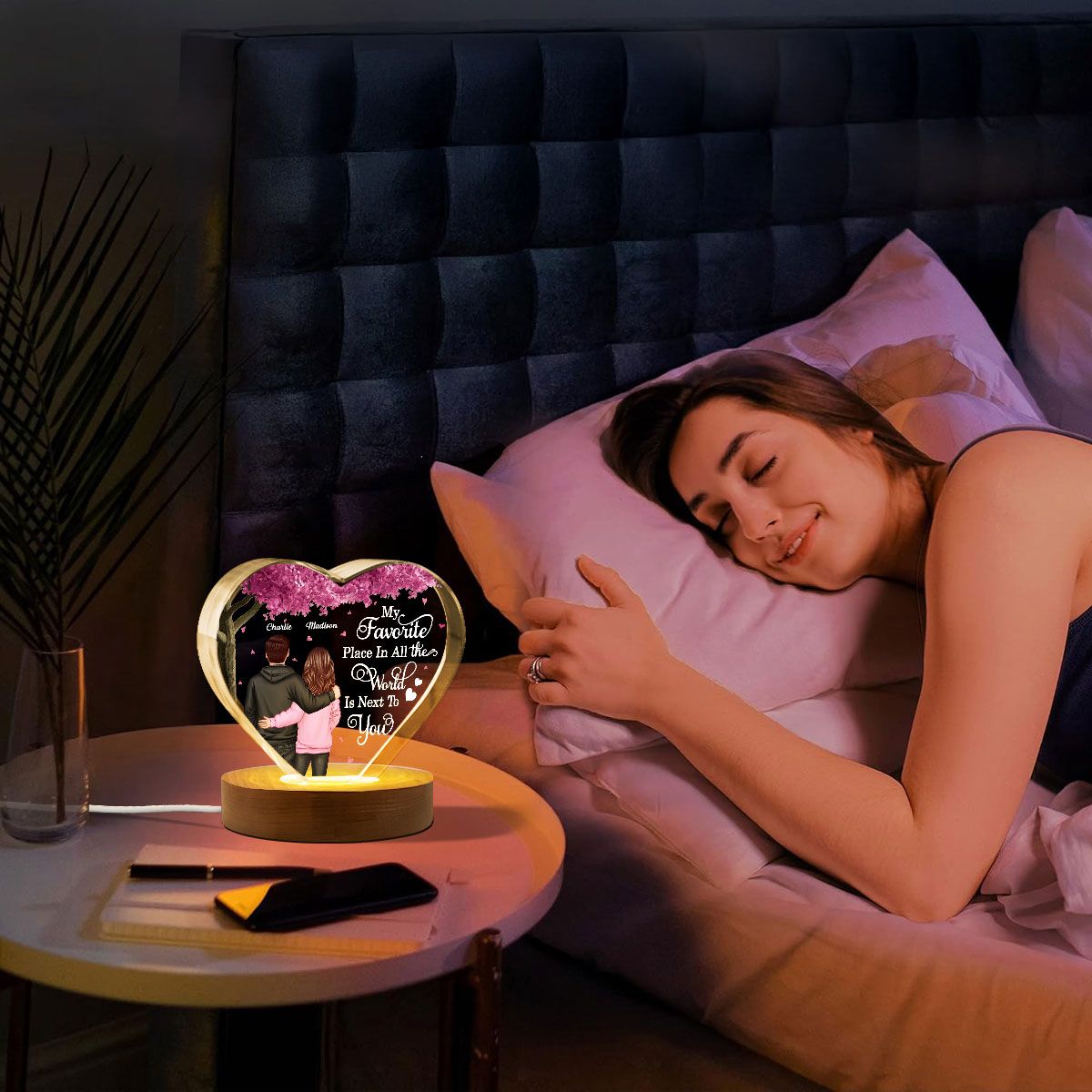 Couple Favorite Place in All the World Premium Crystal Heart LED, Treasured Forever Keepsake, Valentine's Day Gift For Him, Gift For Her