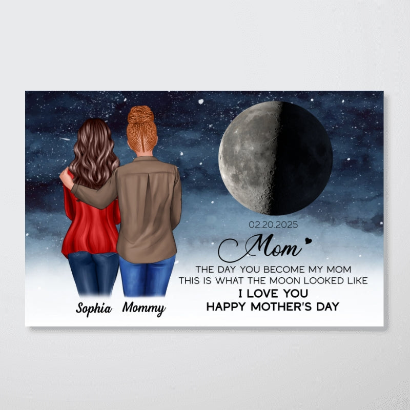 Custom Birthday Moon Phase The Day You Became My Mom Personalized Canvas, Mother's Day Gift For Mom