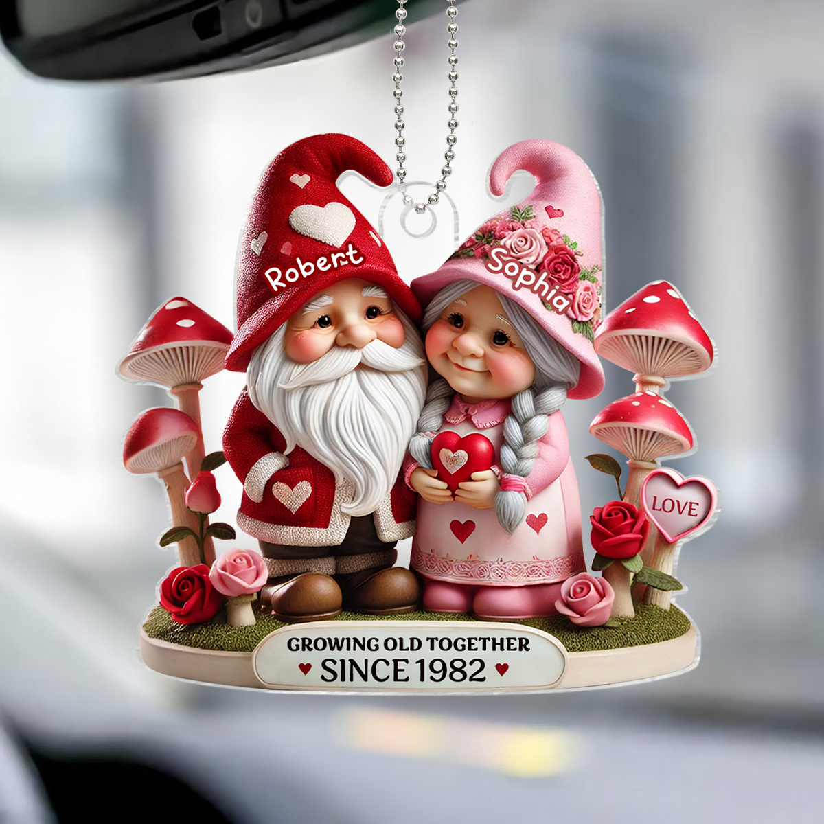 Gnome Mushroom Old Couple Valentine's Day Gift for him, Gift for her, Personalized Acrylic Car Hanger
