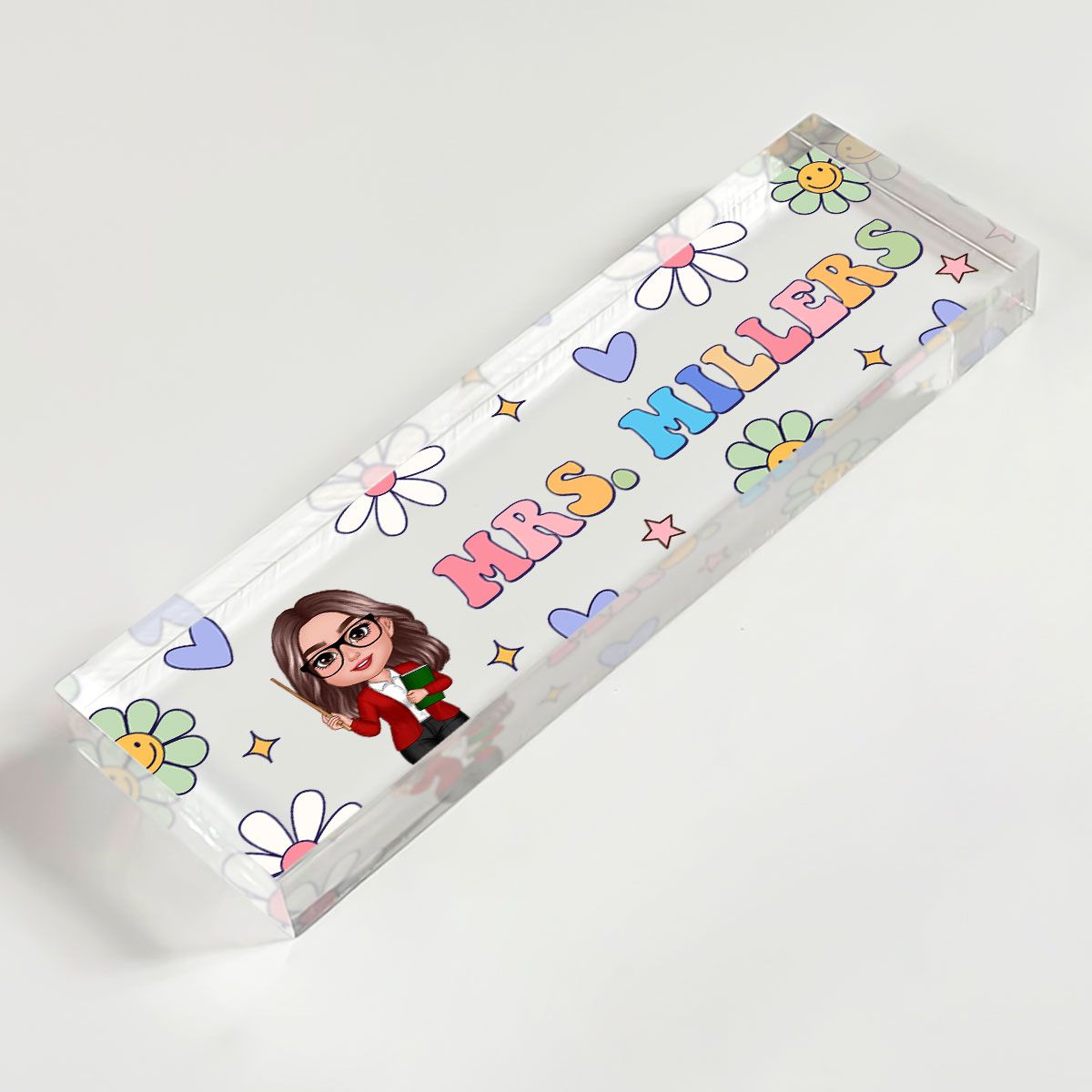 Groovy Retro Teacher Name Sign, Back To School Teacher Gifts Personalized Teacher Acrylic Desk Name Plate