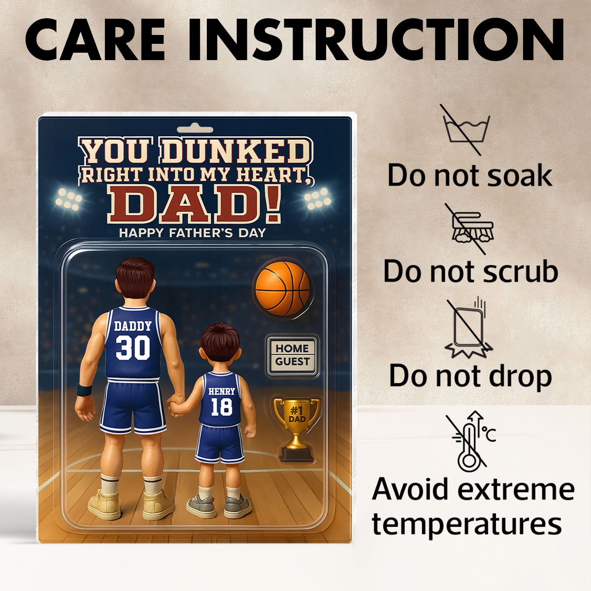 You Dunked Right into my Heart Dad, Basketball Custom Figure Personalized Acrylic Block Plaque, Father's Day Gift for Dad, Gift for Husband