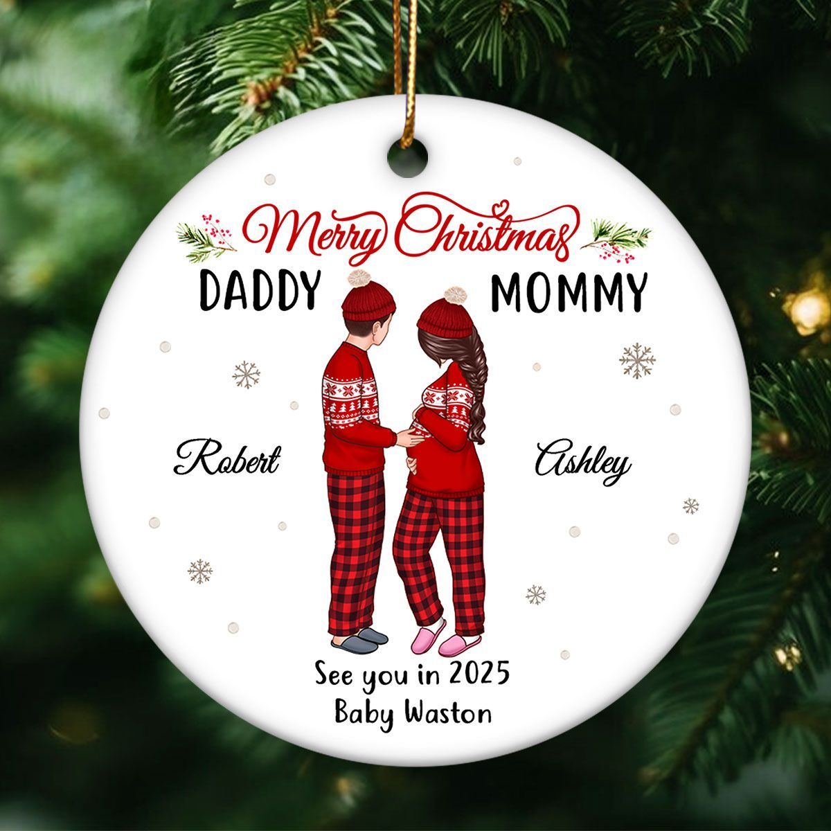 Expecting Parents Ornament, Merry Christmas Mommy Daddy, See You in 2025 Ornament