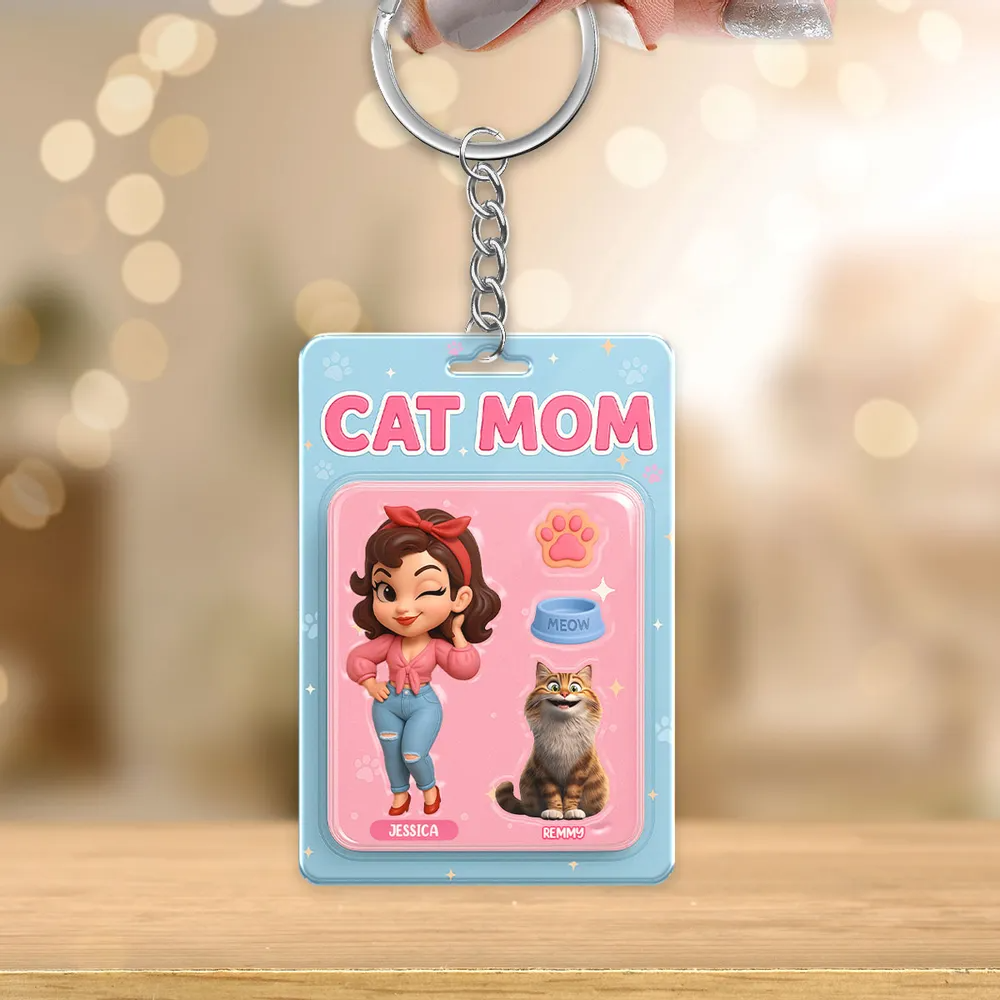 Cat Mom Custom Figure Cute Cartoon Cats Personalized Acrylic Keychain