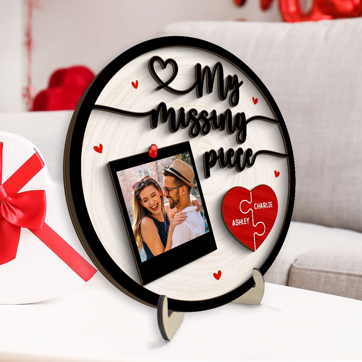 My Missing Piece Couple Photo Valentine's Day Gift Personalized 2-Layer Wooden Plaque