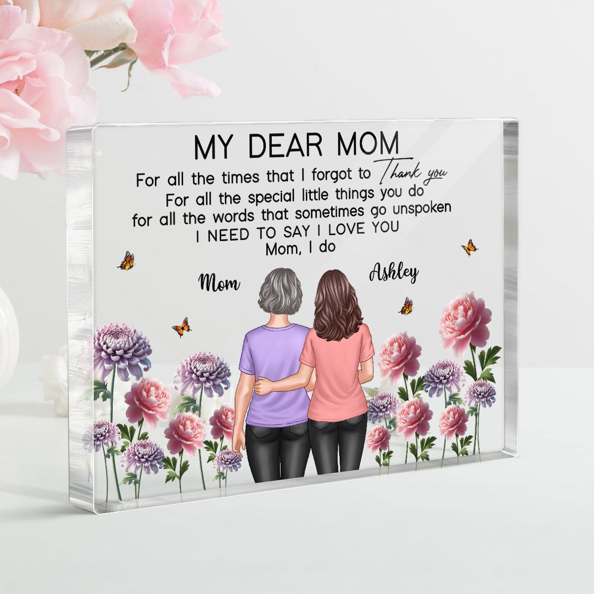To My Mom Thank You I Love You Happy Mother's Day Birth Flower Personalized Acrylic Block Plaque
