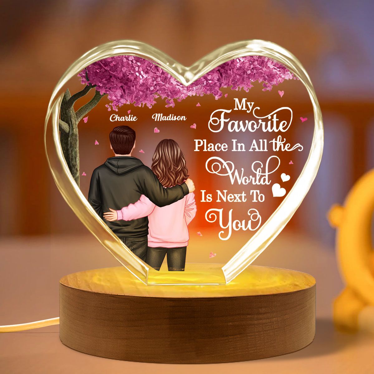 Couple Favorite Place in All the World Premium Crystal Heart LED, Treasured Forever Keepsake, Valentine's Day Gift For Him, Gift For Her