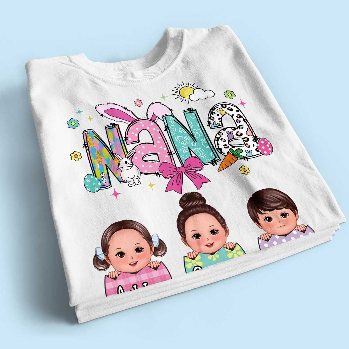 Grandma Mom Gigi Easter Eggs Kids Name Personalized Shirt