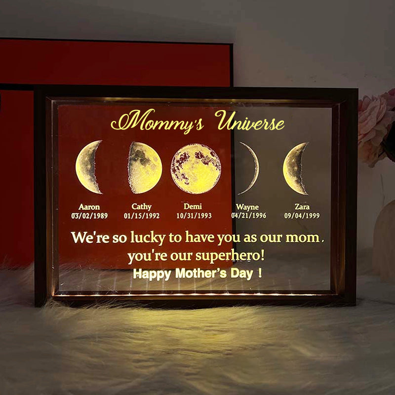 Starry Night The Days You Became My Mom Custom Birthday Moon Phase Personalized LED Frame, Mother's Day Gift, Father's Day Gift