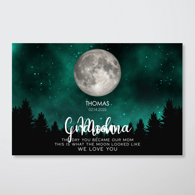 Galaxy Night The Day You Became Mom Custom Birth Moon Phase Personalized Canvas, Heartfelt 2025 Mother's Day Gift