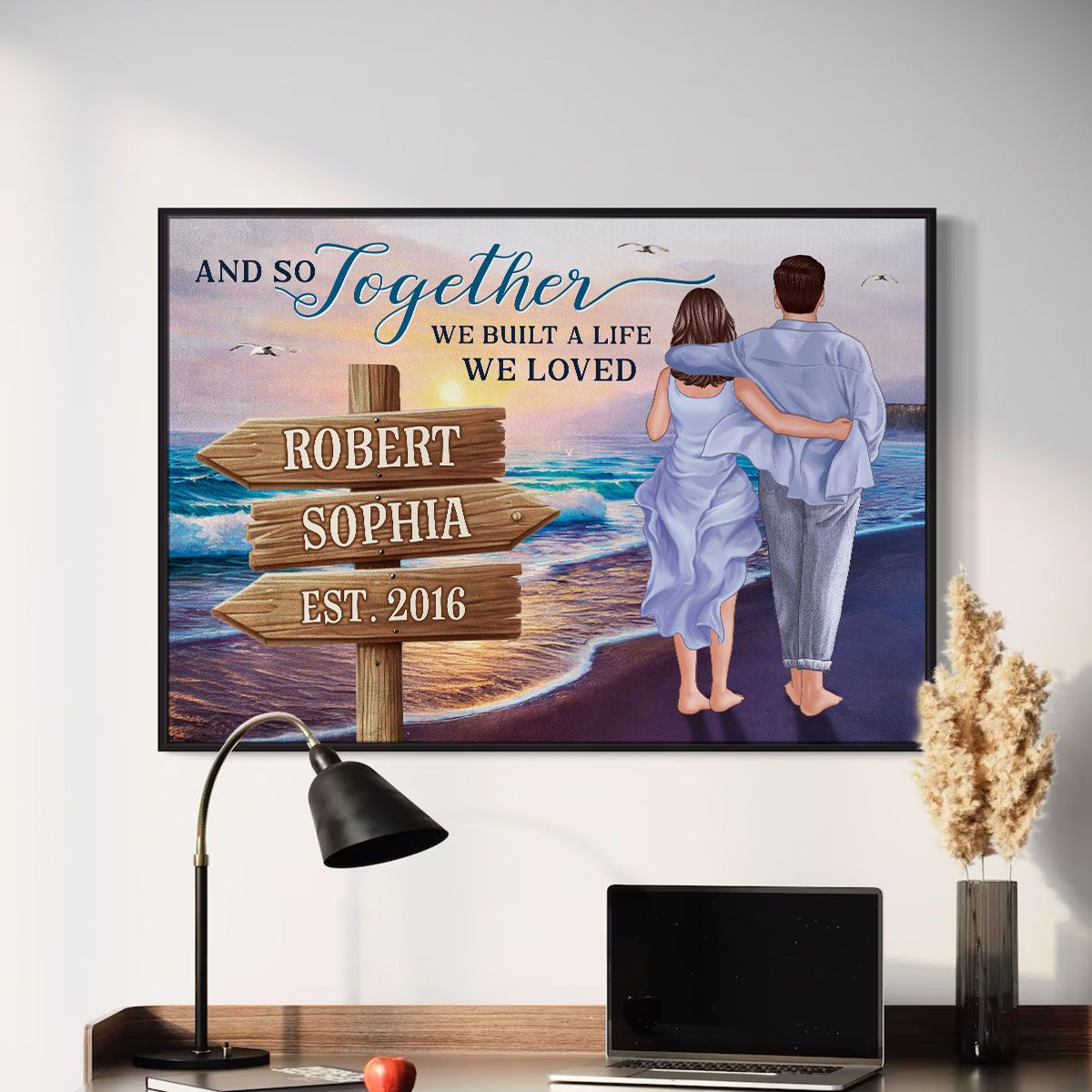 Couple Embracing & Walking On The Beach Personalized Canvas, Heartfelt Gift For Couple, For Him, For Her, Boyfriend, Girlfriend, Husband, Wife