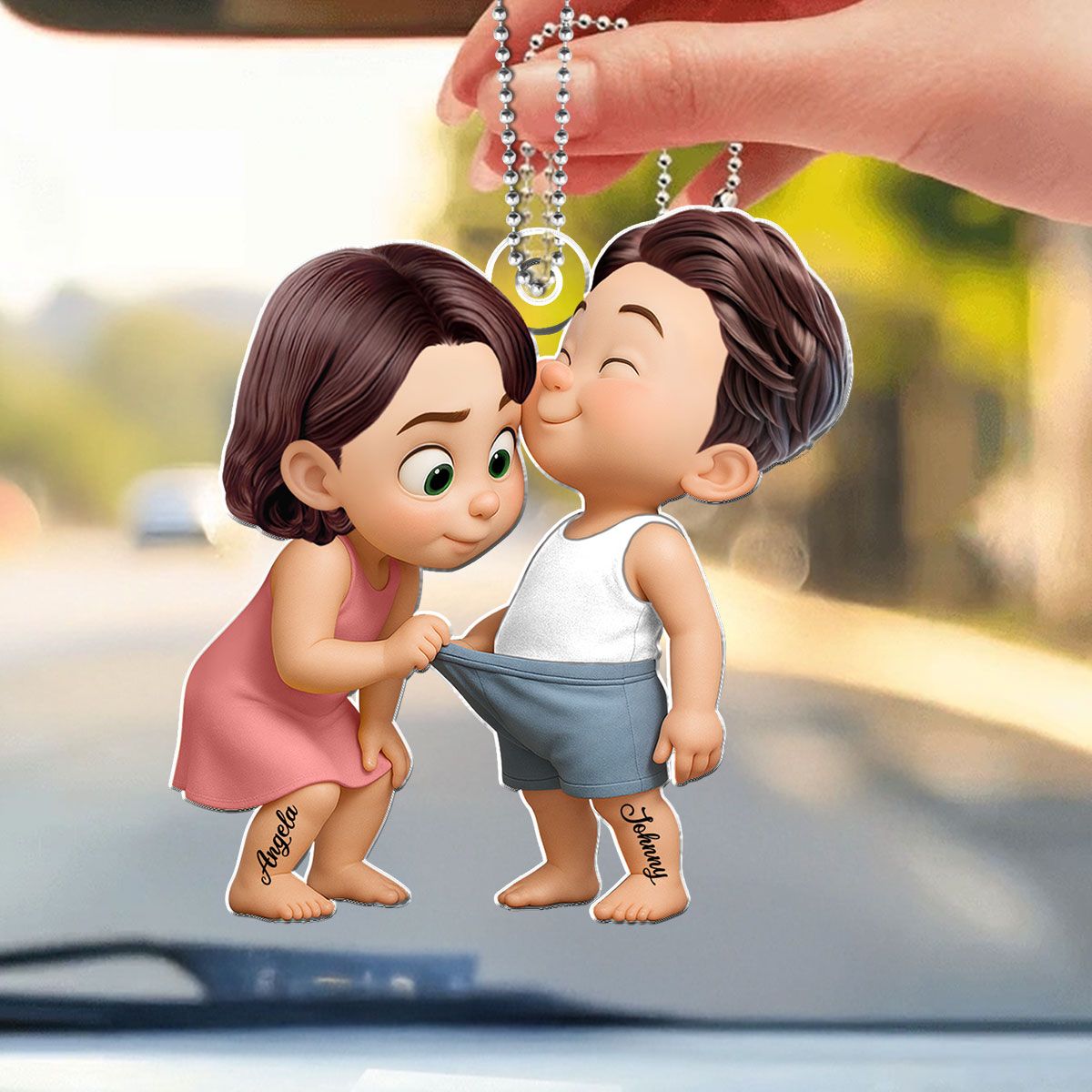 Funny Cartoon Couple Personalized Acrylic Car Hanger, Car Ornament, Anniversary Gift for him, Gift for her
