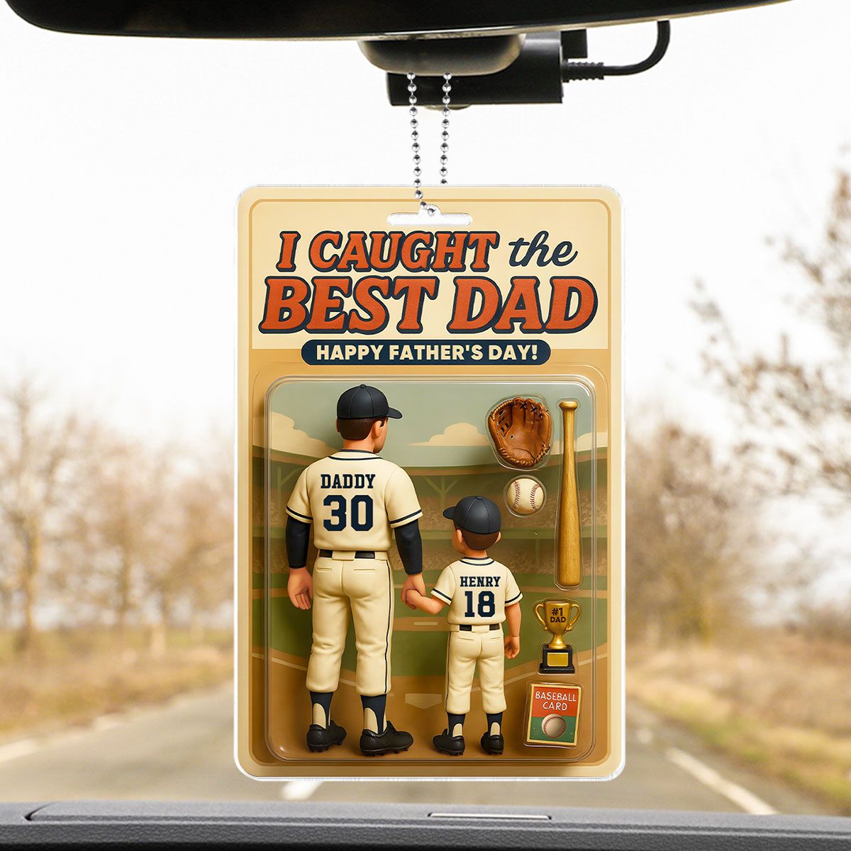 We Caught the Best Dad Baseball Custom Figure Personalized Acrylic Car Hanger, Father's Day Gift for Dads