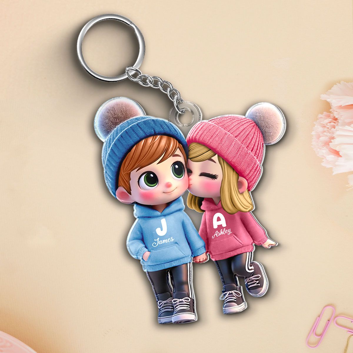 Cute Cartoon Couple Walking Personalized Acrylic Keychain, Gift for him, Gift for her