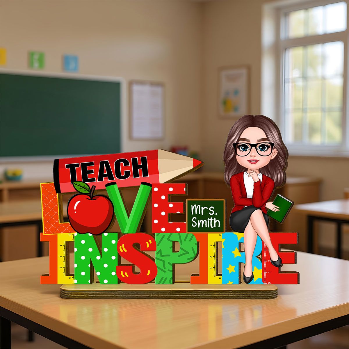 Teach Love Inspire Personalized Teacher Sign Table Decorations, Classroom Decor, Back to School Gift