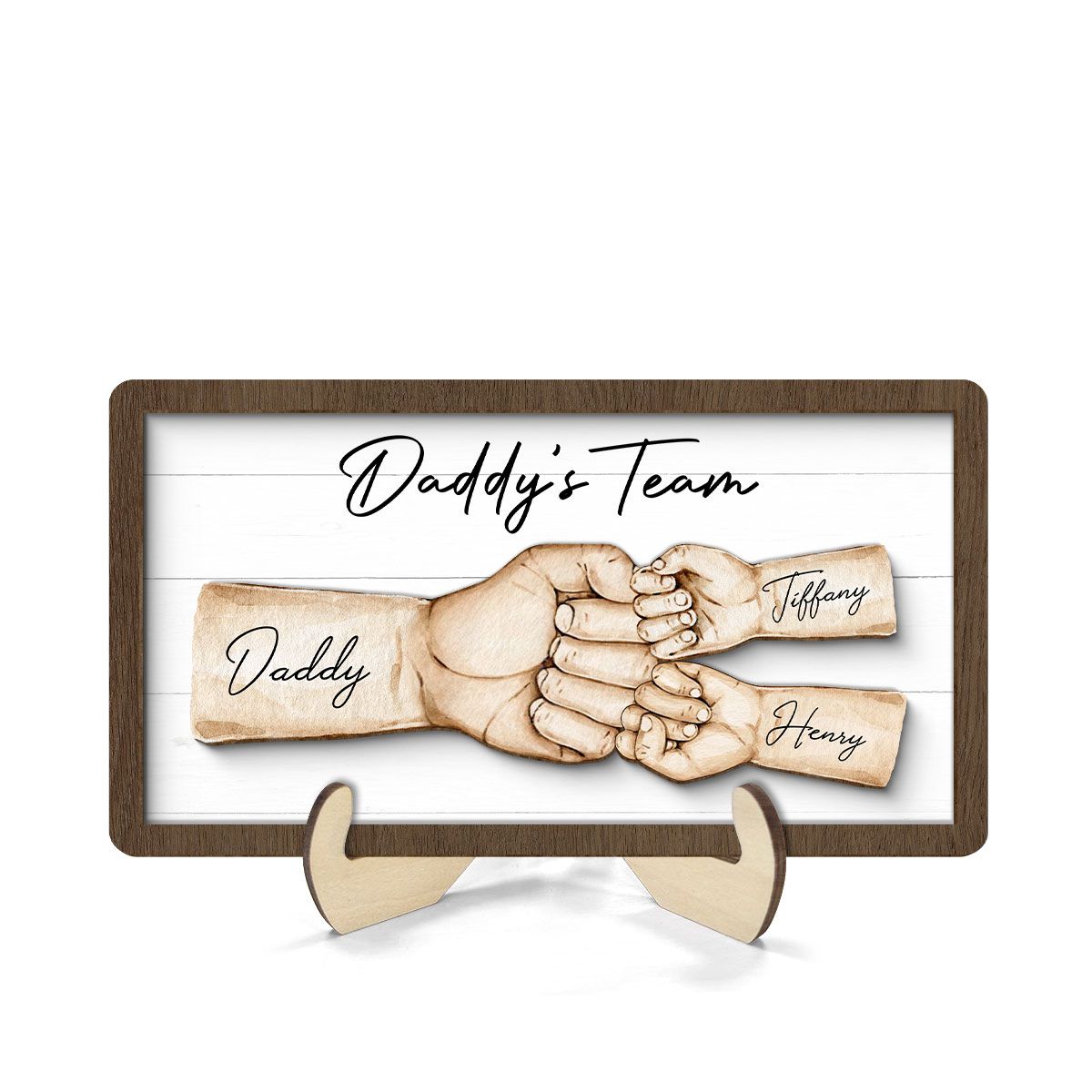 Daddy's Team Fist Bump Personalized 2-Layer Wooden Plaque
