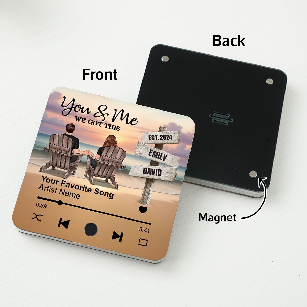 Eternal Love Beach Landscape Couple Sign Posts - Personalized Music Fridge Magnet - Heartwarming Christmas Gift For Couple, For Him, For Her