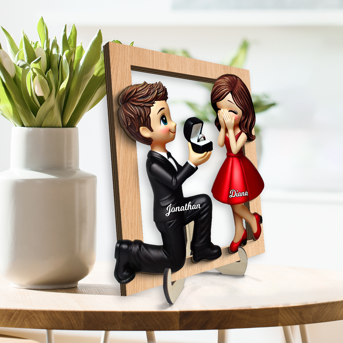 Marriage Proposal Frame 2-layer Wooden Plaque, Personalized Newly Engaged Present, She Said Yes!, Custom Just Engaged Gifts for Couples